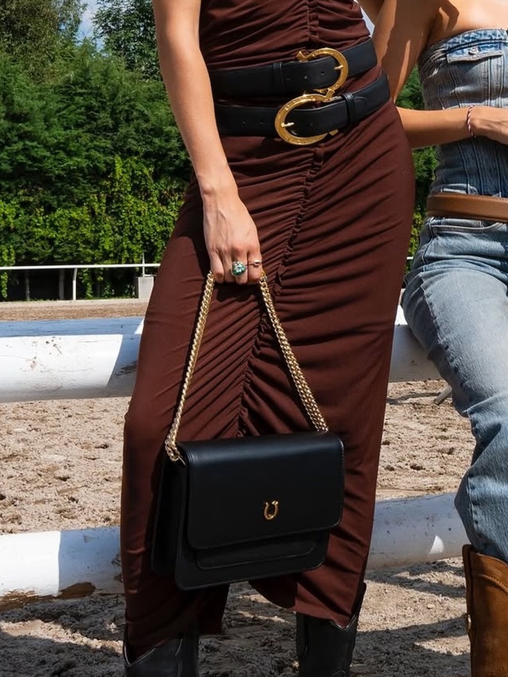 Esquivias Black Leather Western Chain Crossbody Bag - Picture 4 of 15
